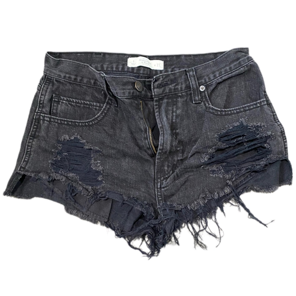 Abercrombie & Finch Distressed Denim Shorts, Size 4, w27, Black